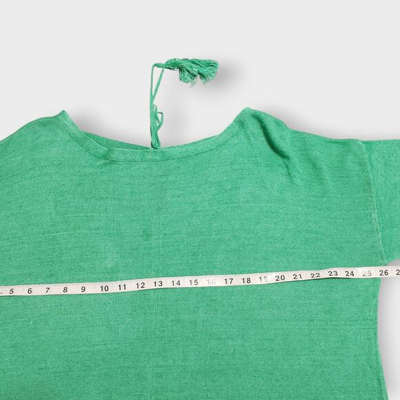 Talbots Green Linen Boatneck Sweater Sz XL Drop Shoulder 3/4 Sleeve Boxy Relaxed - Picture 8 of 12